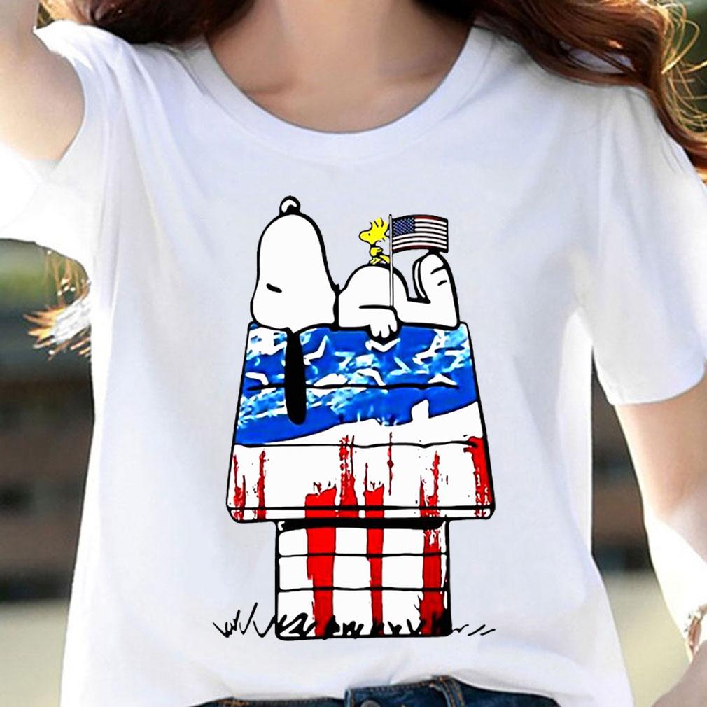 Snoopy And Woodstock Sleeping House American Flag Independence Day t-shirt woman shirt