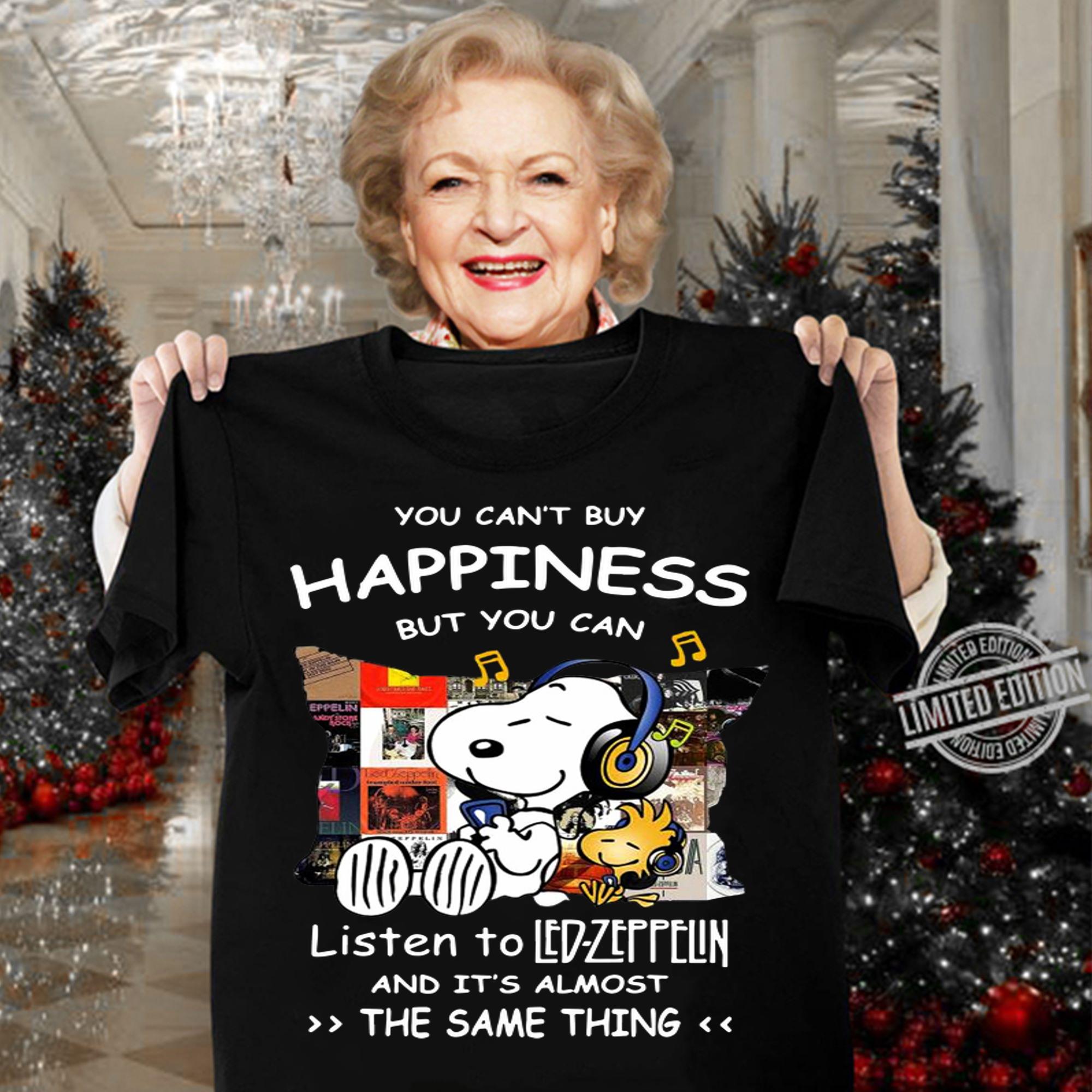 Top Snoopy And Woodstock You Can’t Buy Happiness But You Can Listen To Led-zeppelin t-shirt woman shirt