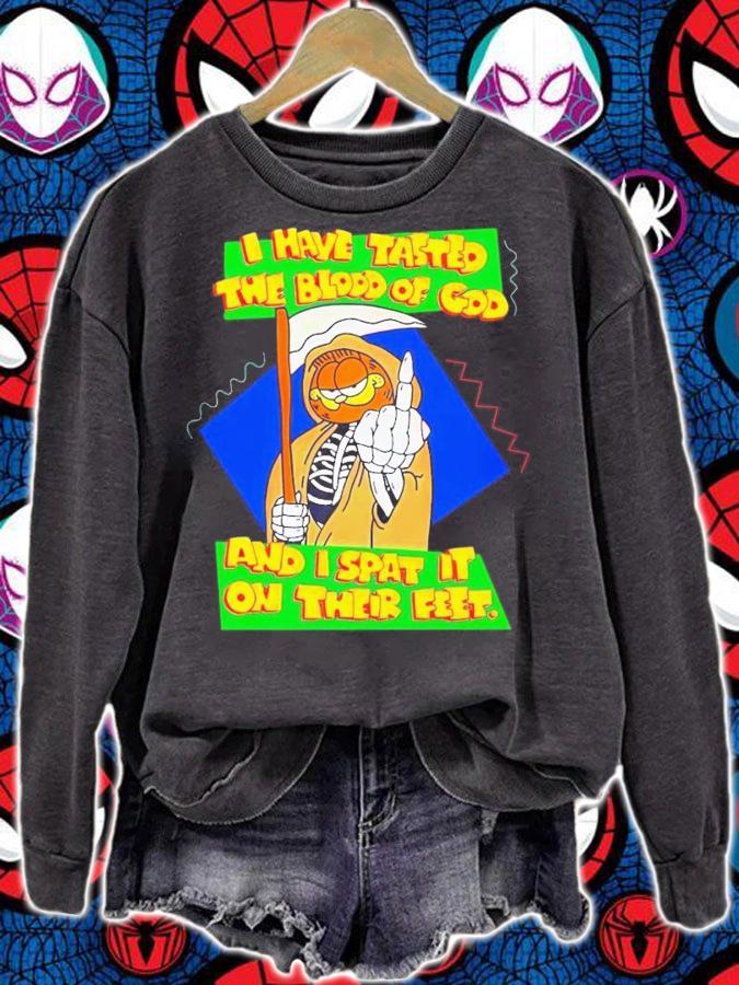 Garfield i have tasted the blood of god and i spat it on their feet shirt t-shirt sweatshirt