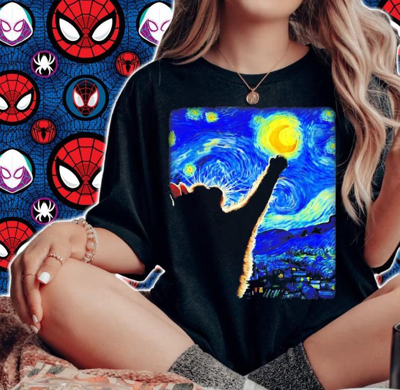 Starry Night Cat, Van Gogh Cat Shirt t-shirt woman shirt