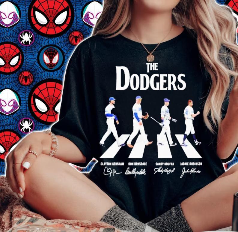 The Dodgers Clayton Kershaw Don Drysdale Sandy Koufax And Jackie Robinson Abbey Road Signatures Shirt t-shirt