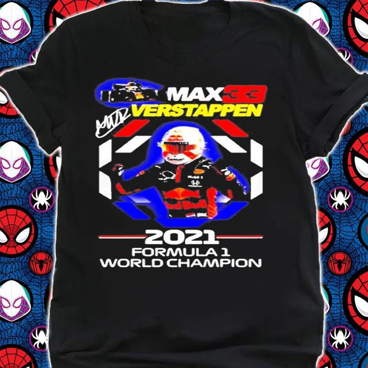 33 Max Verstappen 2021 Formula One World Champion Signatures T-Shirt t-shirt shirt