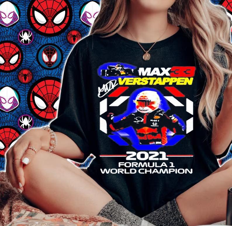 33 Max Verstappen 2021 Formula One World Champion Signatures T-Shirt t-shirt woman shirt