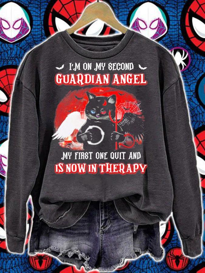 Cat Second Angel I'm on my second Guardian Angel Halloween shirt t-shirt sweatshirt