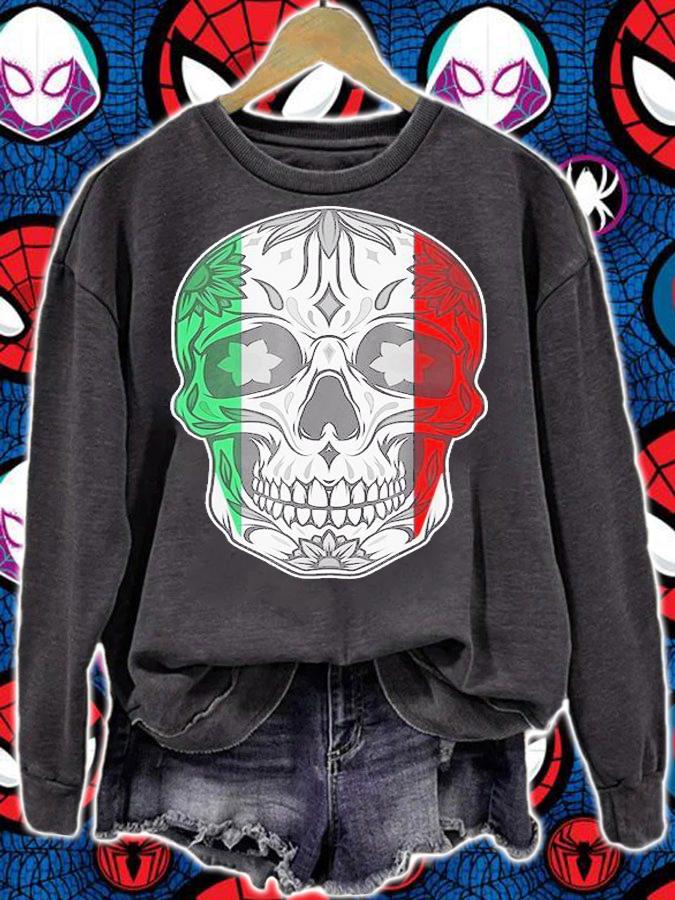 Sugar Skull Day Of The Dead Cinco De Mayo Mexican Flag T-Shirt t-shirt