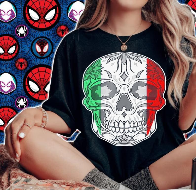 Sugar Skull Day Of The Dead Cinco De Mayo Mexican Flag T-Shirt t-shirt