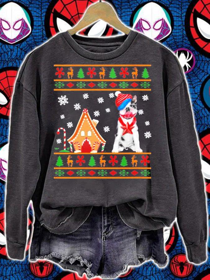 Ugly Sweater Christmas Boston Terrier Santa Hat Reindeers T-Shirt t-shirt