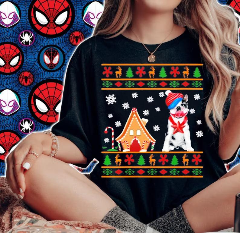 Ugly Sweater Christmas Boston Terrier Santa Hat Reindeers T-Shirt t-shirt