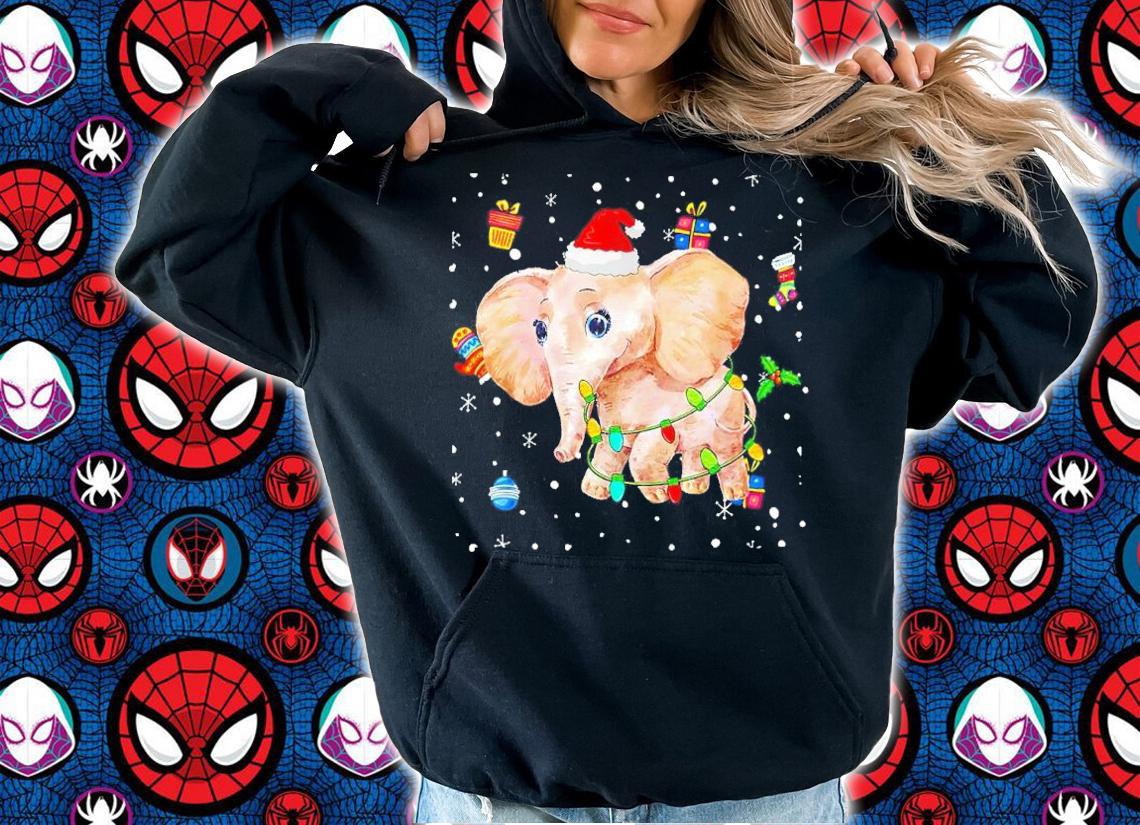 Christmas Elephants Funny Santa Hat Lights Decorations Gifts shirt t-shirt hoodie