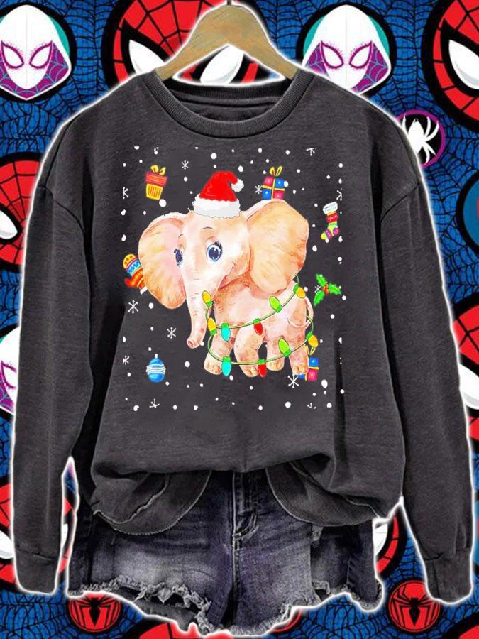 Christmas Elephants Funny Santa Hat Lights Decorations Gifts shirt t-shirt sweatshirt