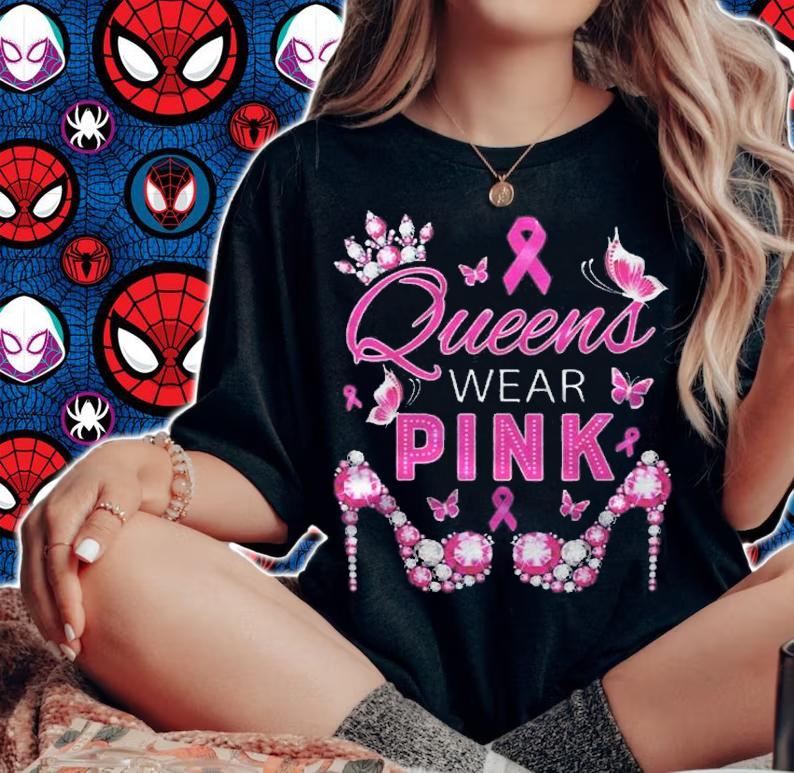 Queens Wear Pink Breast Cancer Awareness Ribbon Support Girl Shirt t-shirt woman shirt