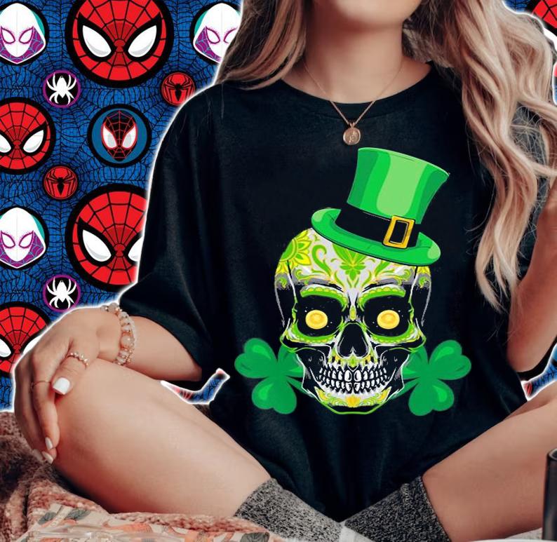 Lucky Shamrock Shirt Sugar Skull Saint Patricks Day T-Shirt t-shirt