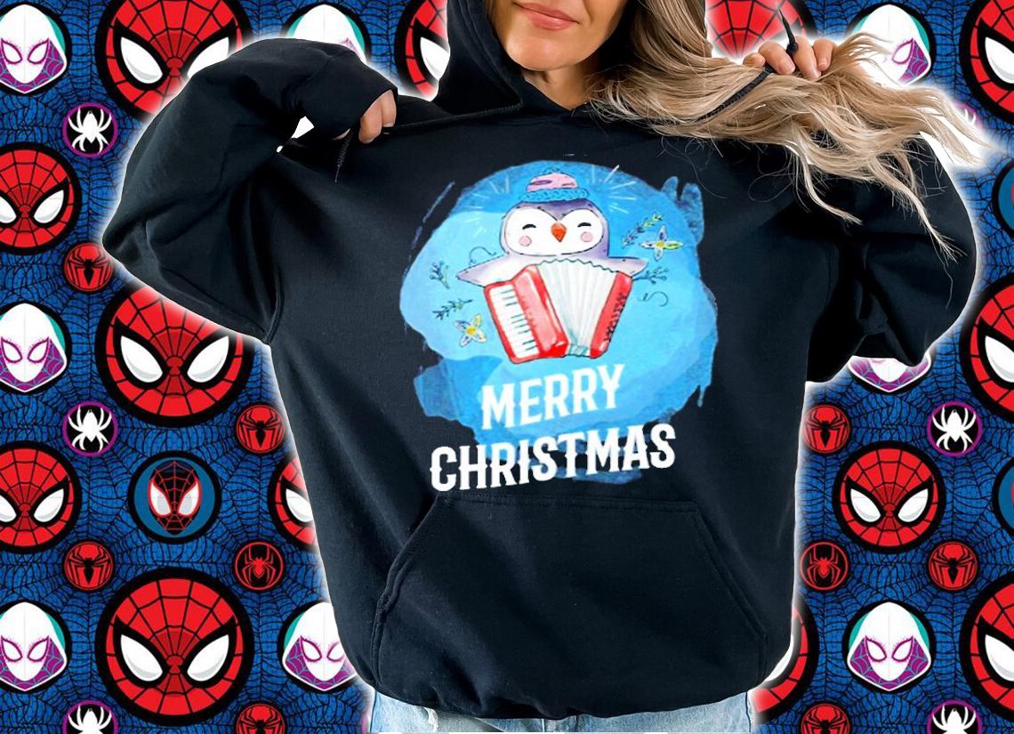 Merry Christmas Penguin Tshirt Mistletoe Accordion T-Shirt t-shirt