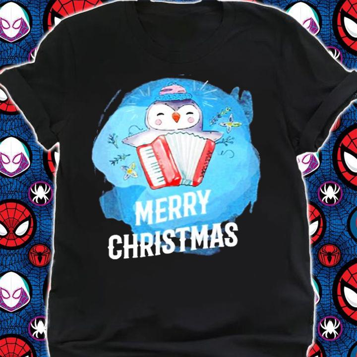 Merry Christmas Penguin Tshirt Mistletoe Accordion T-Shirt t-shirt