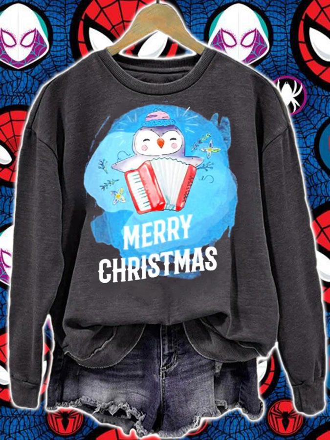 Merry Christmas Penguin Tshirt Mistletoe Accordion T-Shirt t-shirt