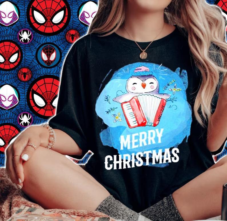 Merry Christmas Penguin Tshirt Mistletoe Accordion T-Shirt t-shirt