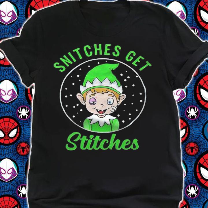 Snitches get stitches Christmas Elf 2021 funny T-shirt t-shirt