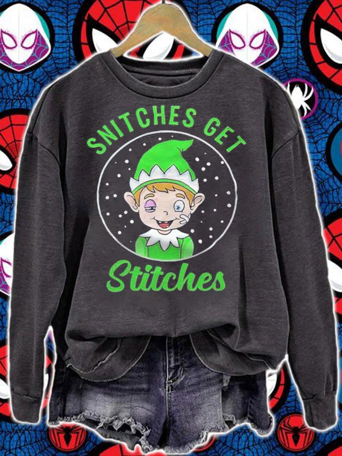Snitches get stitches Christmas Elf 2021 funny T-shirt t-shirt