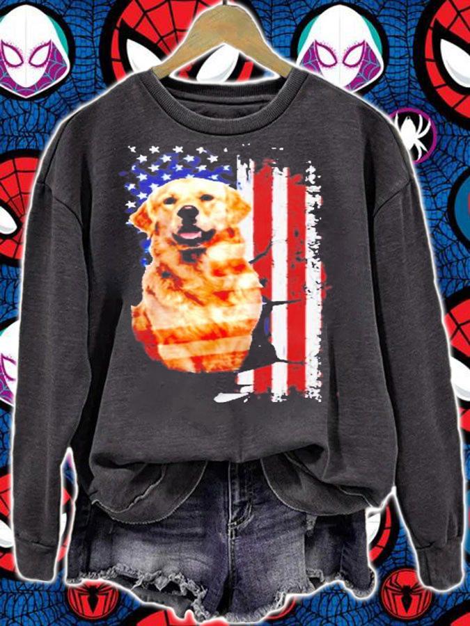 Golden Retriever Dog American Flag T-Shirt t-shirt