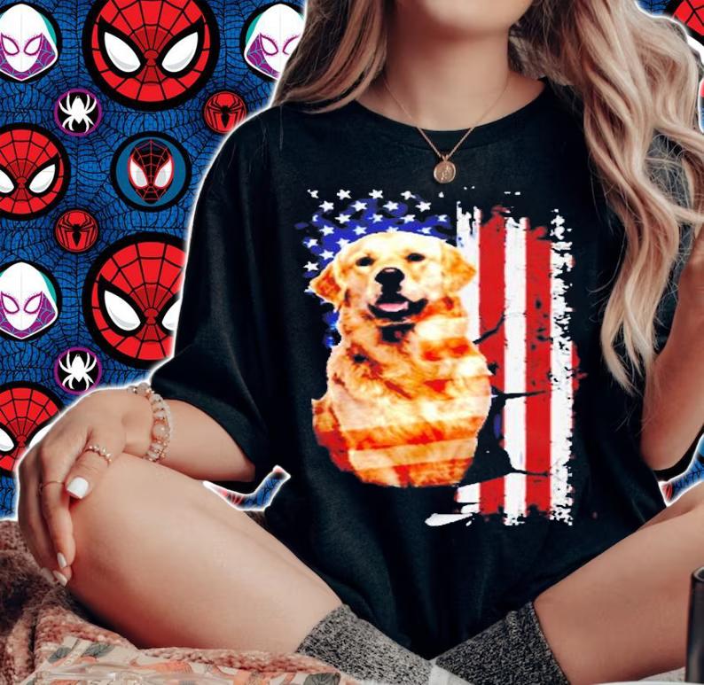 Golden Retriever Dog American Flag T-Shirt t-shirt
