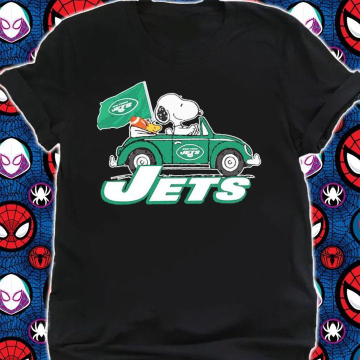 Snoopy And Woodstock Driving Car New York Jets Flag t-shirt shirt