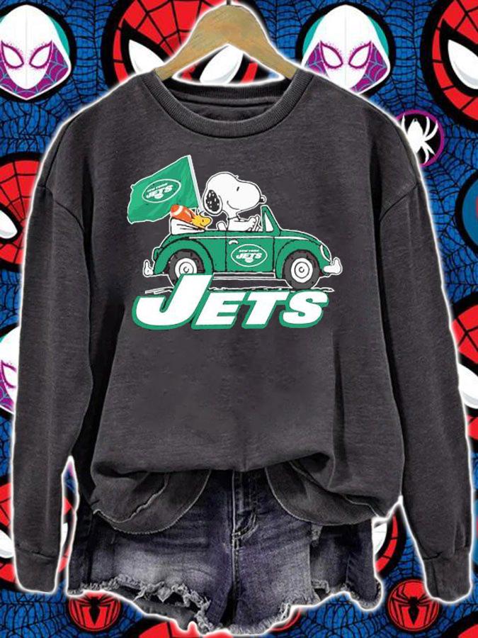 Snoopy And Woodstock Driving Car New York Jets Flag t-shirt sweatshirt