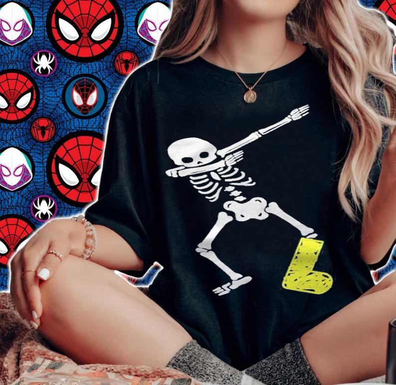 Funny Injury Dabbing Skeleton Broken Leg Gift Kids Adult T-shirt woman shirt