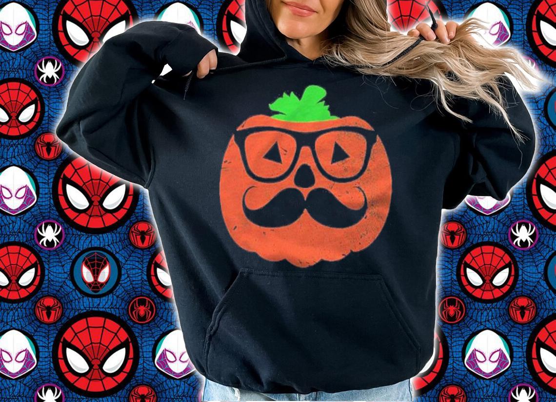 Halloween Nerd Pumpkin With Mustache Wearing Glasses T-shirt hoodie