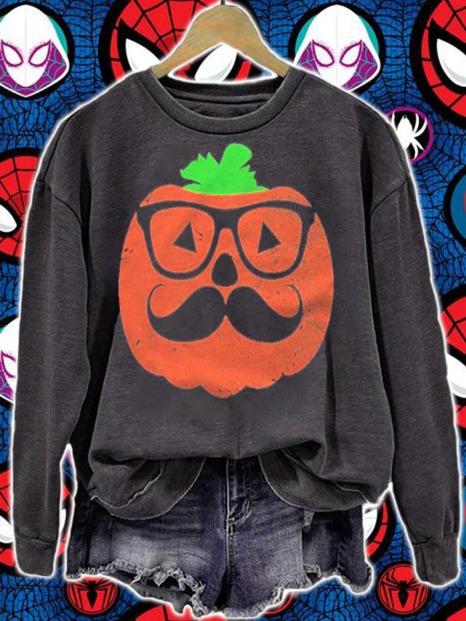 Halloween Nerd Pumpkin With Mustache Wearing Glasses T-shirt sweatshirt