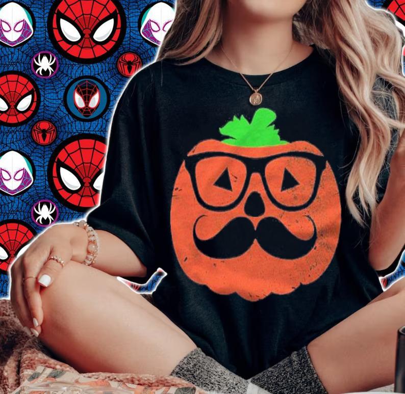 Halloween Nerd Pumpkin With Mustache Wearing Glasses T-shirt woman shirt