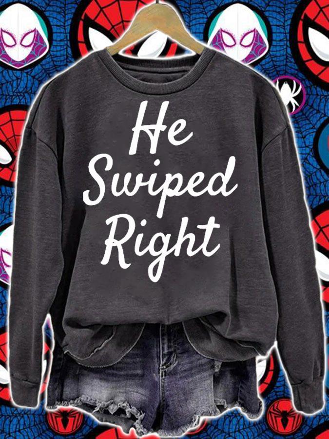 He Swiped Right Funny Matching Couples She Swiped Right T-Shirt