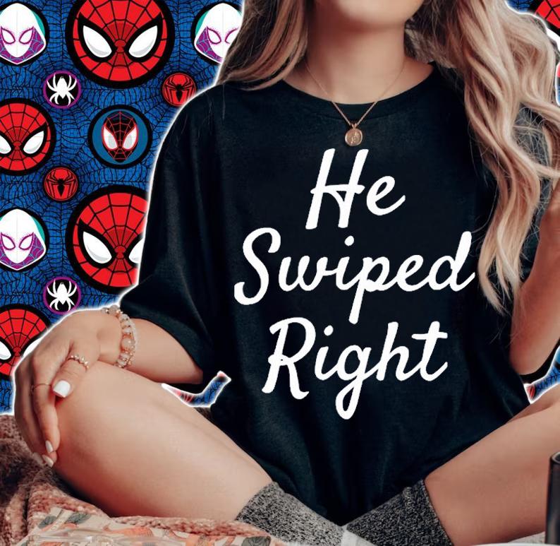 He Swiped Right Funny Matching Couples She Swiped Right T-Shirt