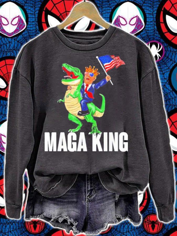 Maga King Trump Riding Dinosaur Shirt sweatshirt