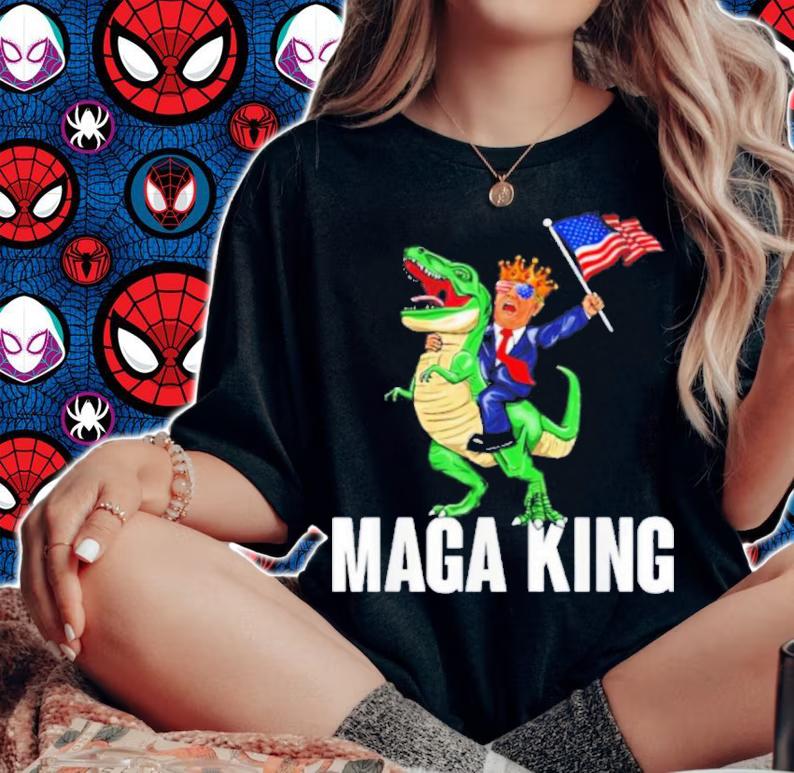 Maga King Trump Riding Dinosaur Shirt woman shirt