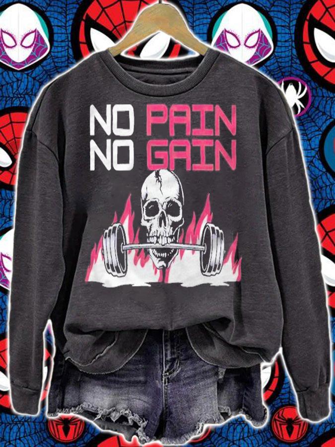 No pain no gain skull motivational gym T-shirt