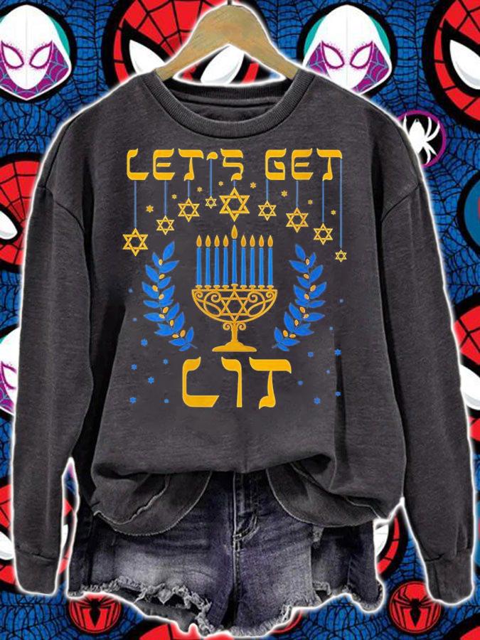 Let's Get Lit Hanukkah Shirt Jew Menorah Jewish Chanukkah T-Shirt sweatshirt