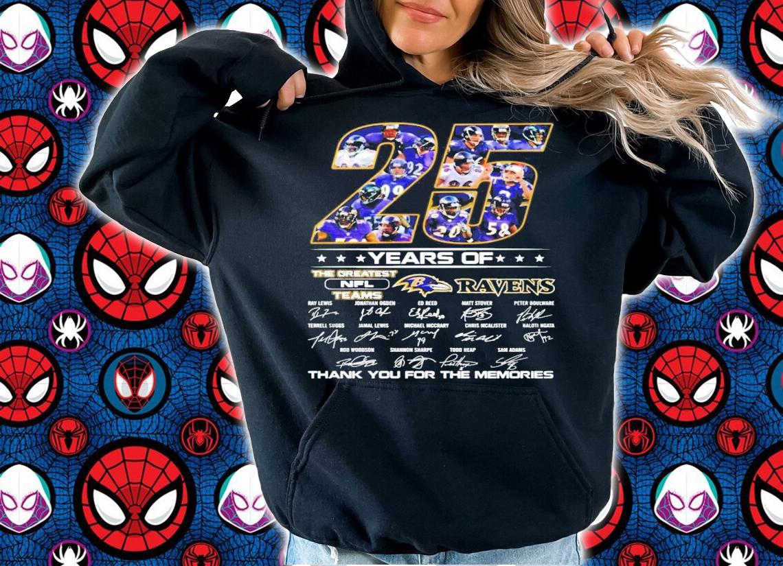 25 years of Baltimore Ravens signatures t-shirt hoodie