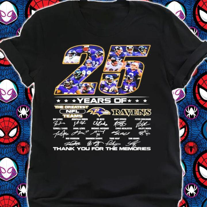 25 years of Baltimore Ravens signatures t-shirt shirt