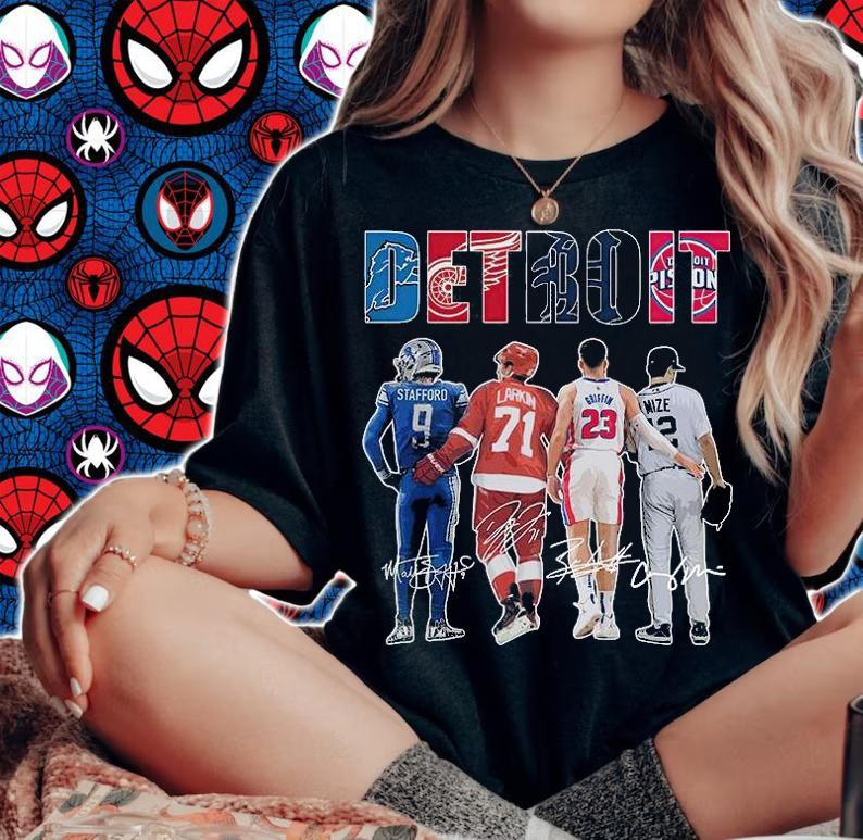 Detroit Matthew Stafford Dylan Larkin Blake Griffin Casey Mize Signatures T-Shirt