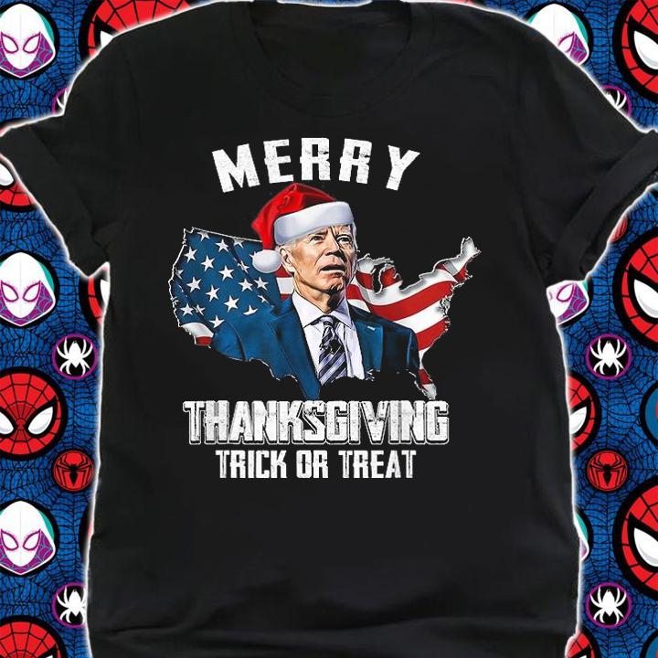 Funny Joe Biden Merry Thanksgiving USA Flag Anti Biden T-Shirt