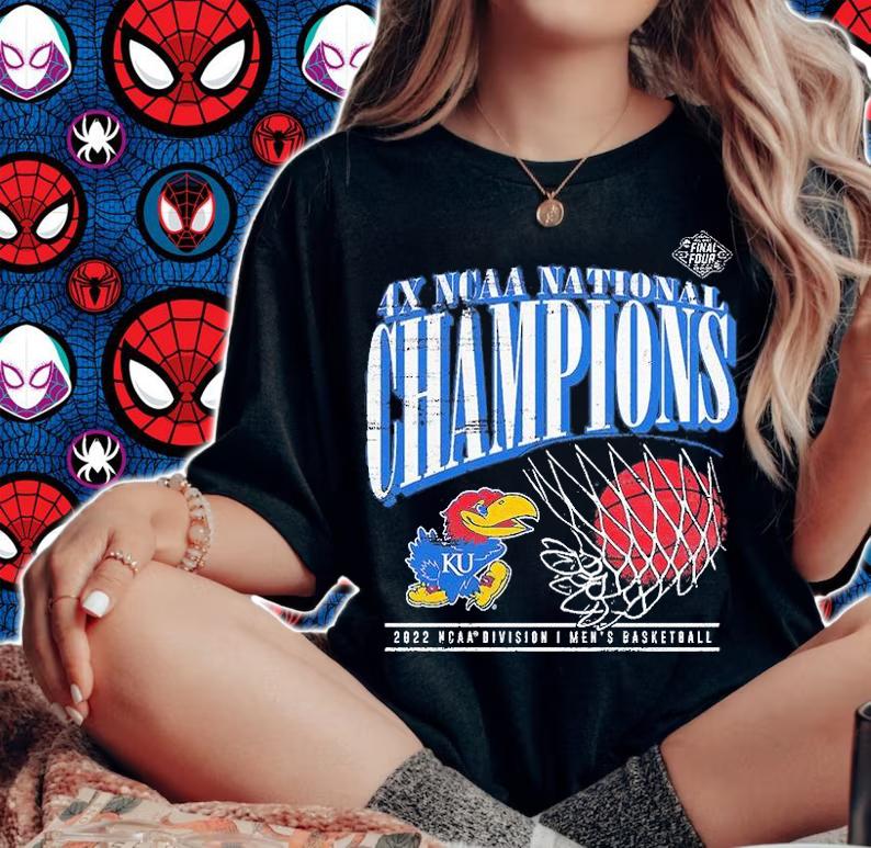 Kansas Jayhawks Women's 2022 NCAA Men's Basketball 4X National Champions Vintage T-Shirt