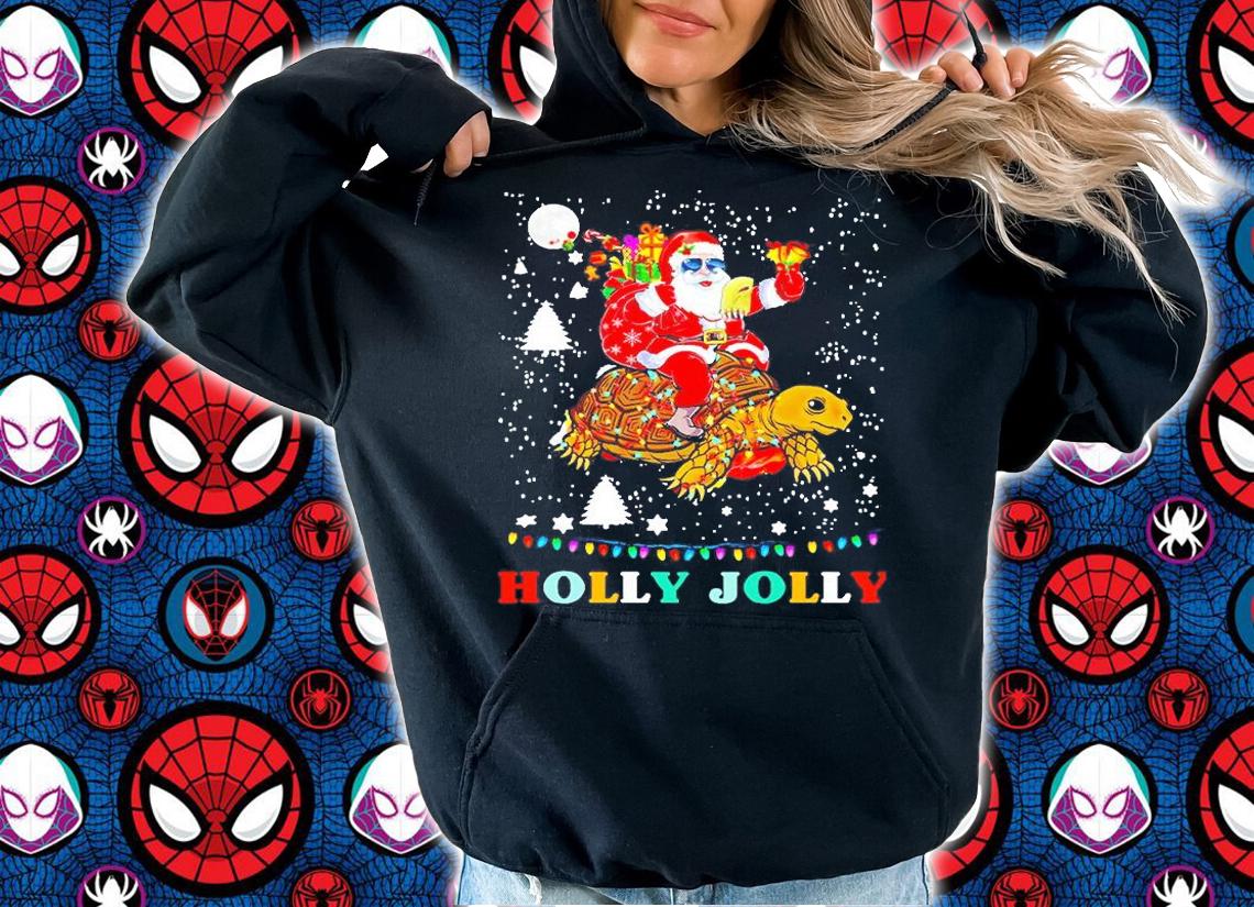 Santa Claus Riding Turtle Holly Jolly Merry Christmas Shirt hoodie