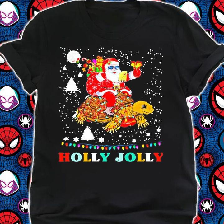 Santa Claus Riding Turtle Holly Jolly Merry Christmas Shirt shirt