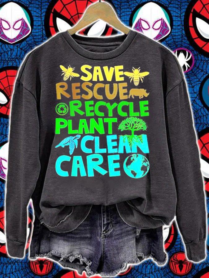 Happy Earth save rescue recycle plant clean care shirt sweatshirt