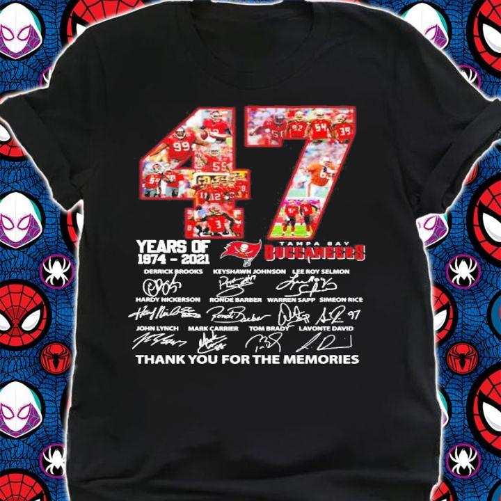 47 Years of 1974-2021 Tampa Bay Buccaneers thank you for the memories t-shirt