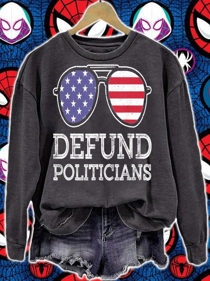 American Flag glasses defund politicians shirt