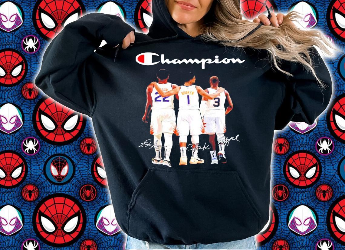 Champions Deandre Ayton Devin Booker and Chris Paul signature shirt hoodie