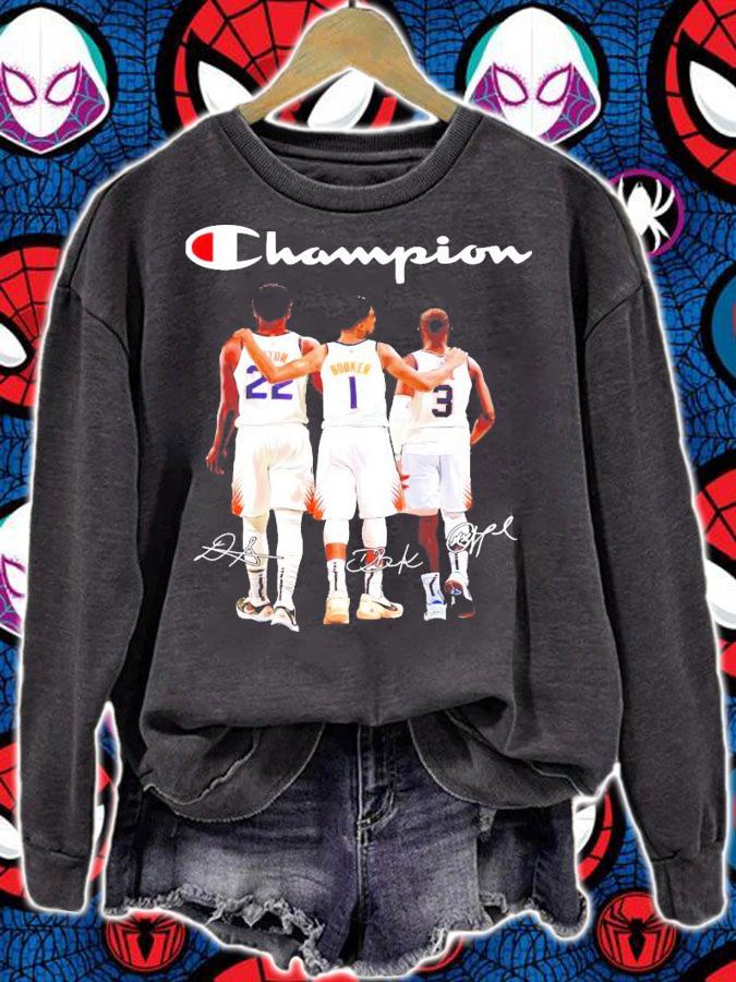 Champions Deandre Ayton Devin Booker and Chris Paul signature shirt sweatshirt