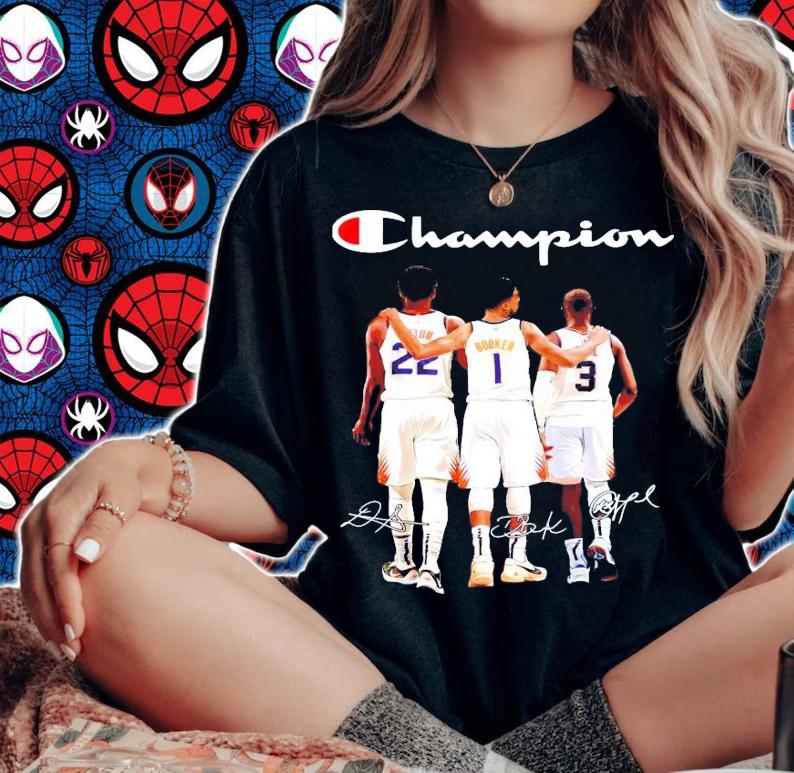 Champions Deandre Ayton Devin Booker and Chris Paul signature shirt woman shirt
