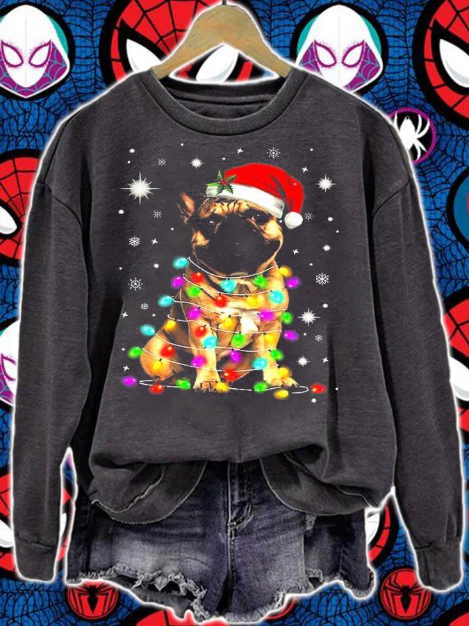 French Bulldog Hat Christmas Lights T-Shirt